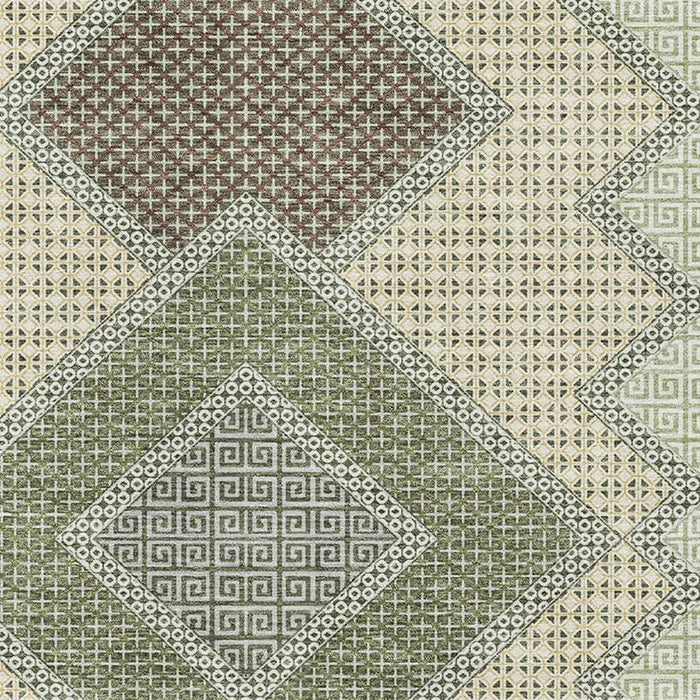 10' X 14' Geometric Washable Area Rug With UV Protection (718298) - Green / Gray