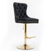 Set of two Giga modern upholstered swivel barstools with tufted backs, adjustable height 25-33 inches, ideal for home kitchens.