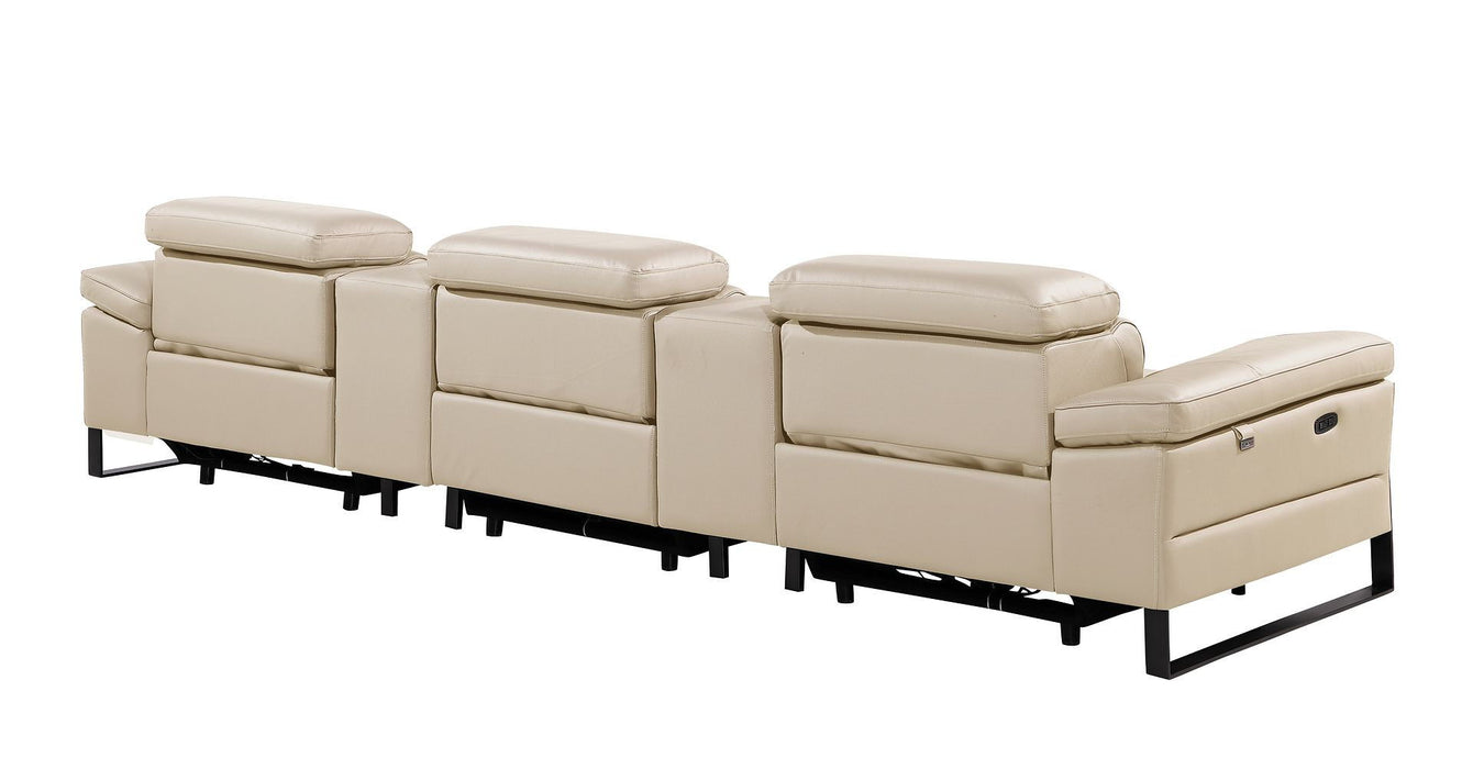 Top Grain Leather Reclining Metal USB Sofa (720343) - Beige