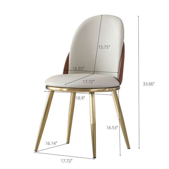 Set of two Giga modern beige dining chairs with gold metal legs, stylish and comfortable for contemporary dining spaces.