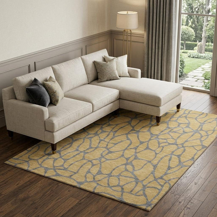 10' X 14' Geometric Washable Area Rug With UV Protection (680319) - Gold / Gray