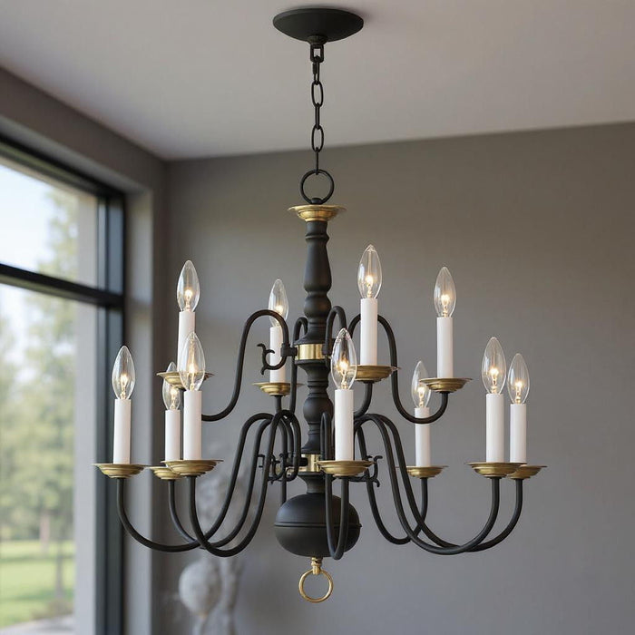 Twelve Light Dimmable Chandelier With Shades - Black