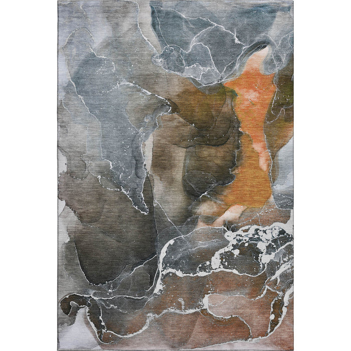 9' X 12' Abstract Washable Area Rug With UV Protection (646691) - Orange / Charcoal