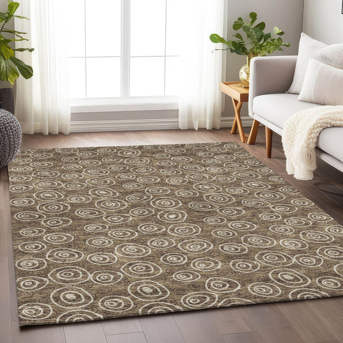 10' X 14' Polka Dot Washable Area Rug With UV Protection - Brown And Ivory