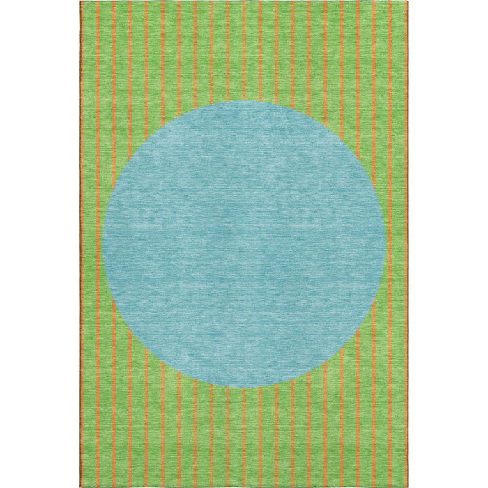 10' X 14' Striped Washable Area Rug With UV Protection (678305) - Lime Green / Orange / Teal