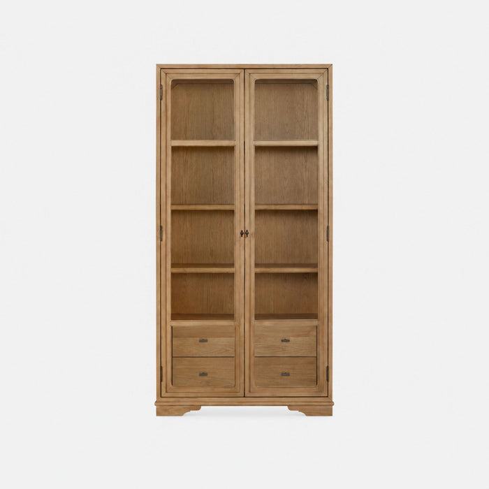 Bernards Furniture tall display cabinet with glass doors and multiple shelves