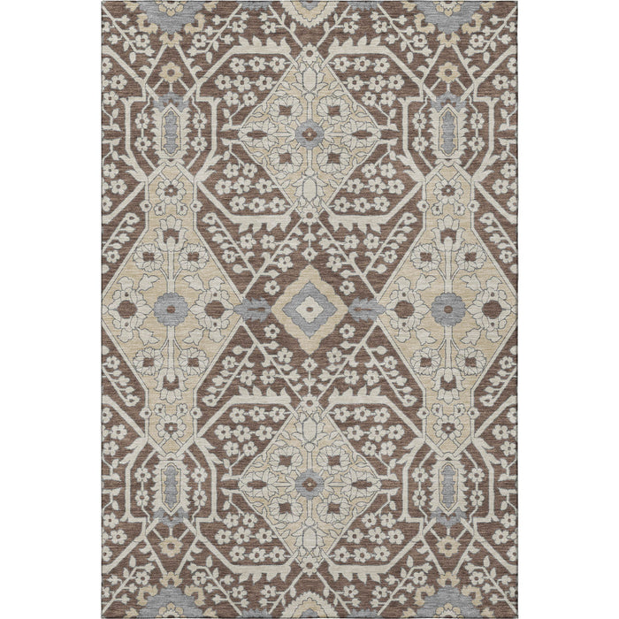 10' X 14' Floral Washable Area Rug With UV Protection (668501) - Chocolate / Gray / Beige