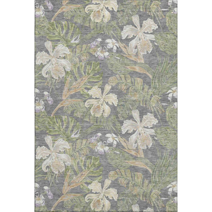 10' X 14' Floral Washable Area Rug With UV Protection (697836) - Gray / Green / Beige