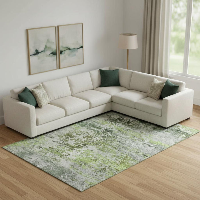 10' X 14' Abstract Washable Area Rug With UV Protection (704957) - Artichoke Green / Ivory