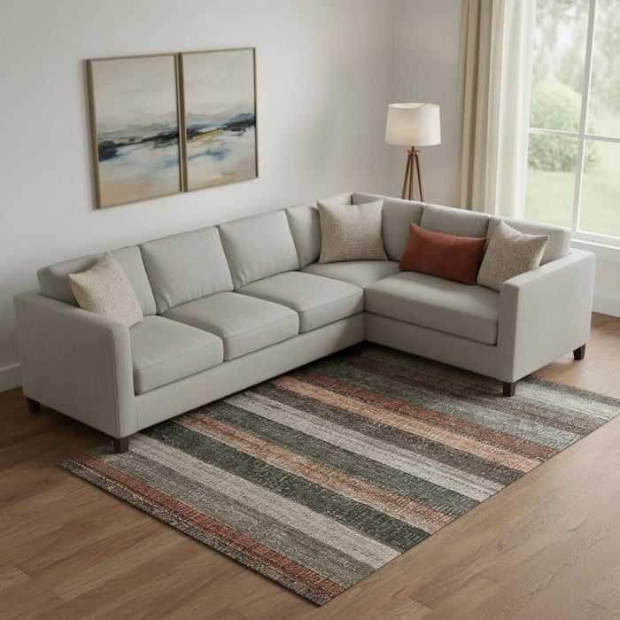 10' X 14' Striped Washable Area Rug With UV Protection (706217) - Rust / Gray / Beige