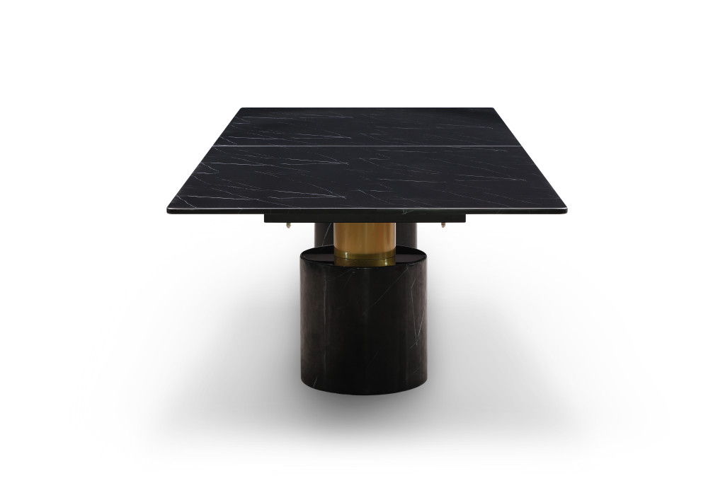 Marble Steel Double Pedestal Base Dining Table - Black / Gold