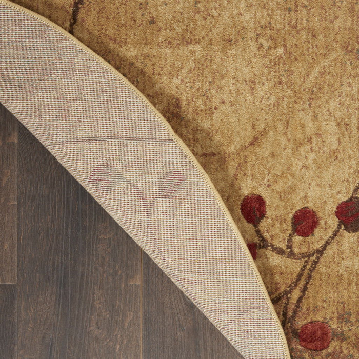 8' Floral Power Loom Non Skid Round Rug - Brown
