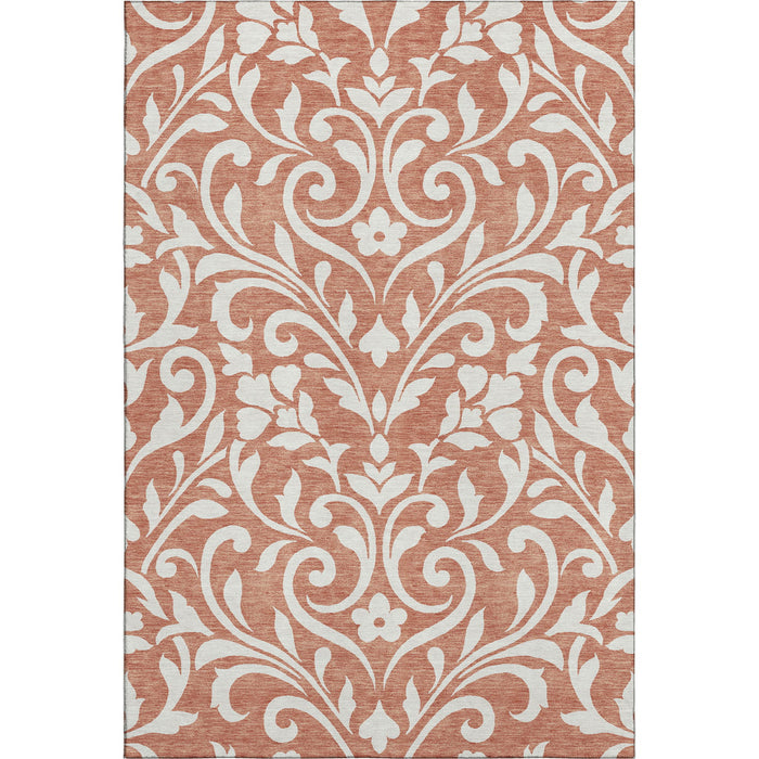 10' X 14' Floral Washable Area Rug With UV Protection (669648) - Salmon / Ivory