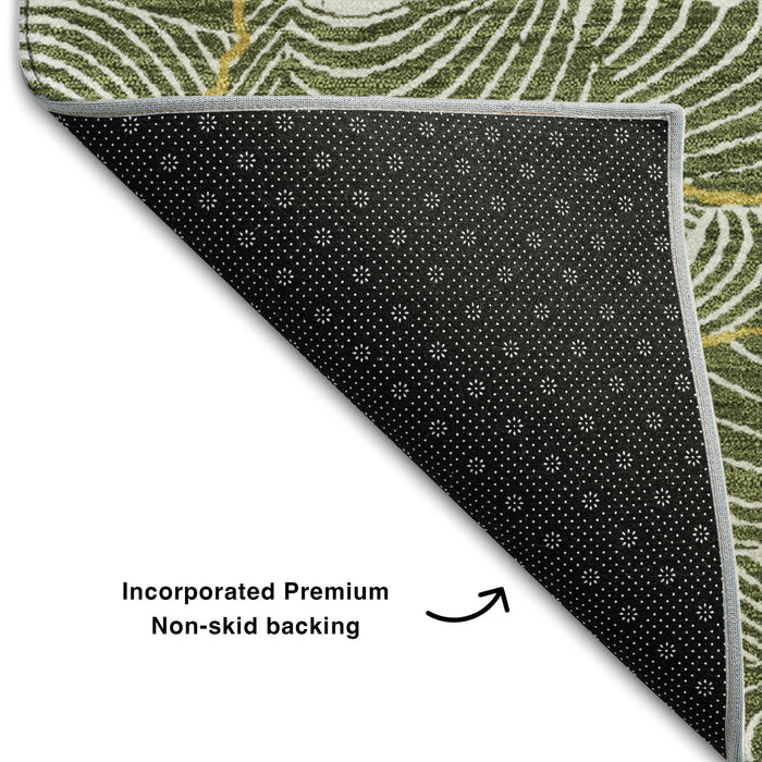 10' X 14' Abstract Washable Area Rug With UV Protection (682229) - Olive Green / Ivory / Gold