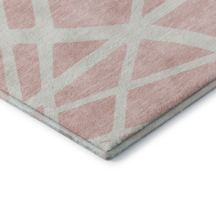 10' X 14' Geometric Washable Area Rug With UV Protection (681635) - Pink / Ivory