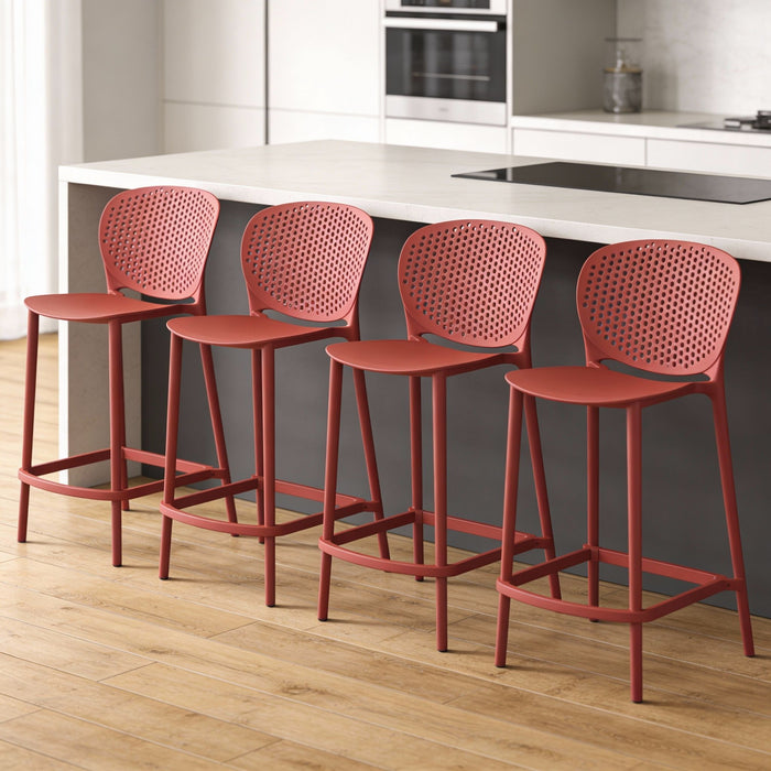 26" Contemporary Heavy Duty Plastic Low Back Counter Height Bar Chairs (Set of 4) - Orange