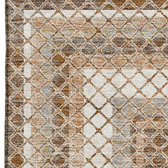 10' X 14' Geometric Washable Area Rug With UV Protection (710873) - Chocolate / Ivory / Beige