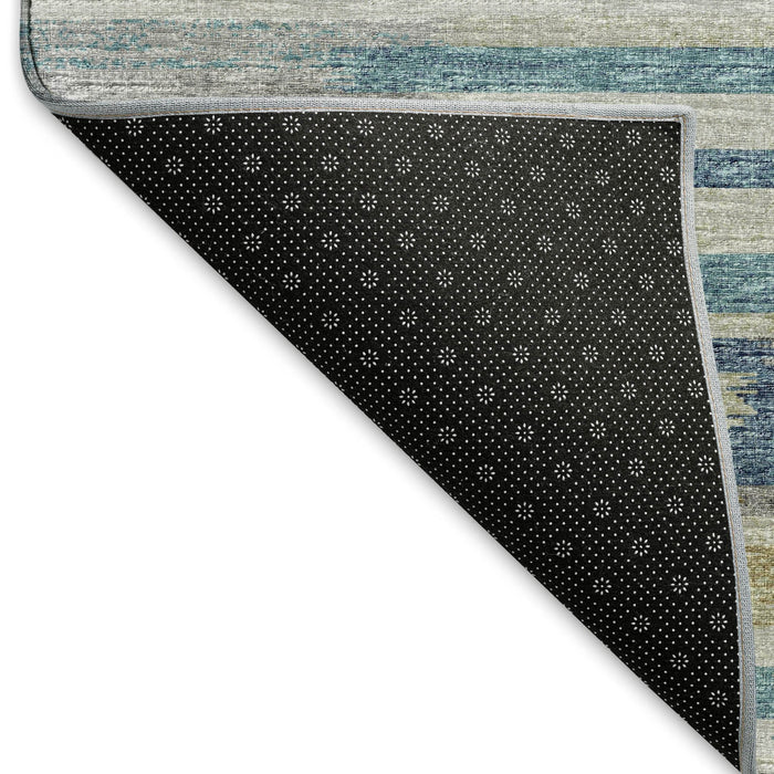 10' X 14' Abstract Washable Area Rug With UV Protection (644922) - Blue / Ivory / Gold