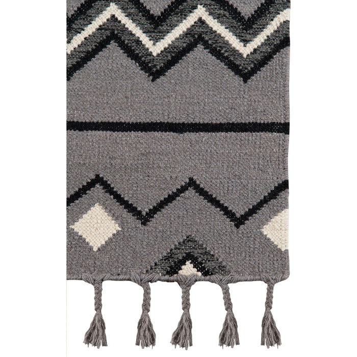 8' X 10' Wool Tribal Flatweave Handmade Area Rug With Fringe - Gray