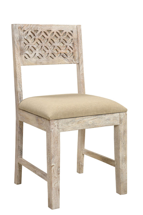 Upholstered Fabric Carved Back Dining Side Chairs (Set of 2) - White