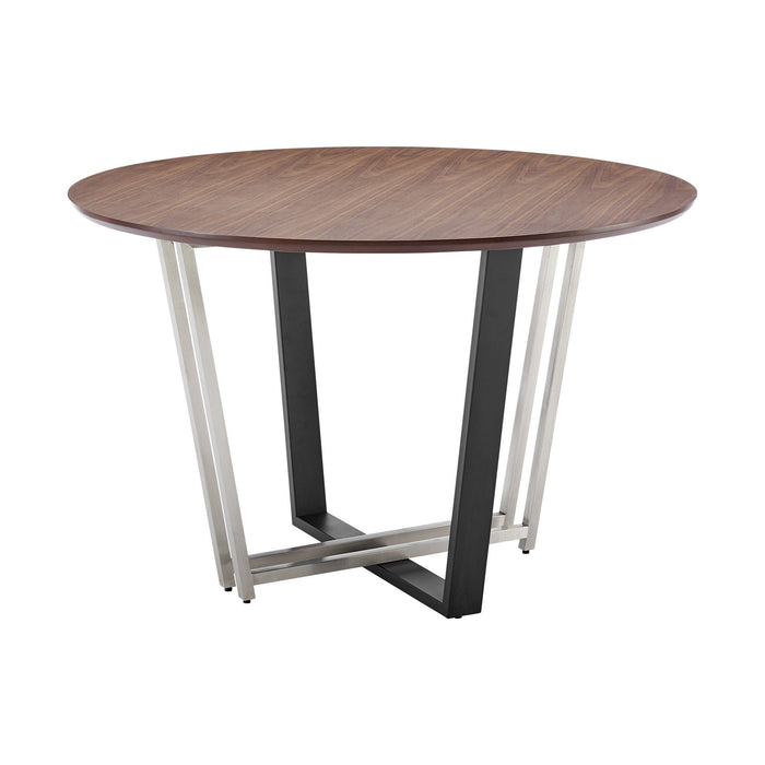 48" Iron Sled Base Round Top Dining Room Table - Brown