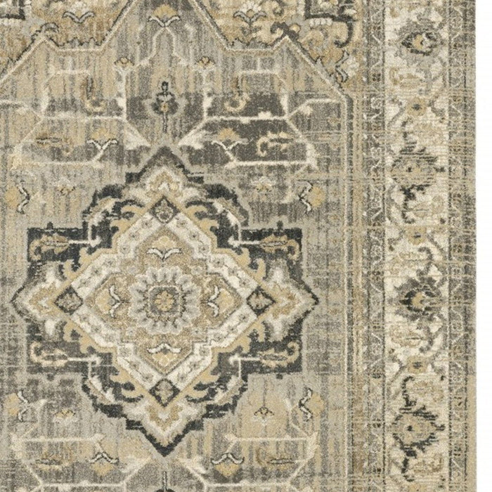 8' x 11' Traditional Medallion Indoor Area Rug - Beige And Gray