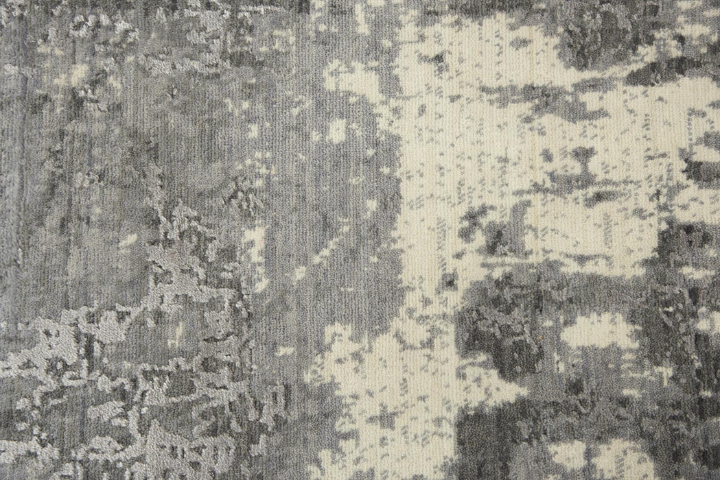 9' X 12' New Zealand Lambs Wool Abstract Hand Carved Handmade Area Rug (747059) - Gray / Ivory