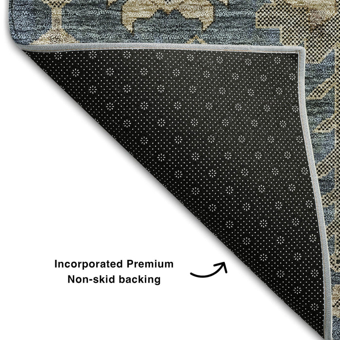 10' X 14' Oriental Washable Area Rug With UV Protection (656651) - Navy Blue / Beige / Charcoal