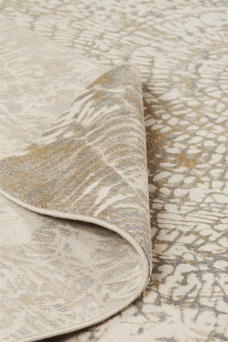 8' Round Abstract Area Rug - Ivory Tan And Gray
