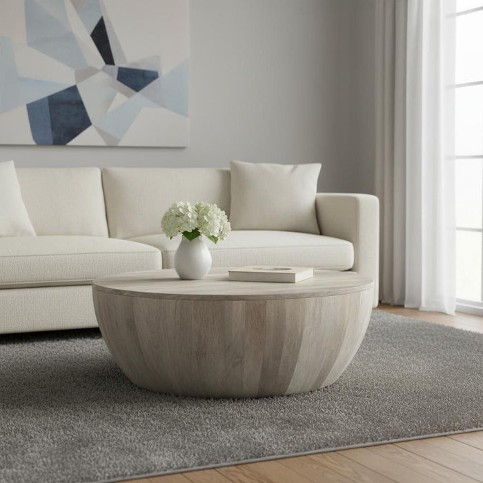 34" Solid Wood Round Solid Coffee Table - White