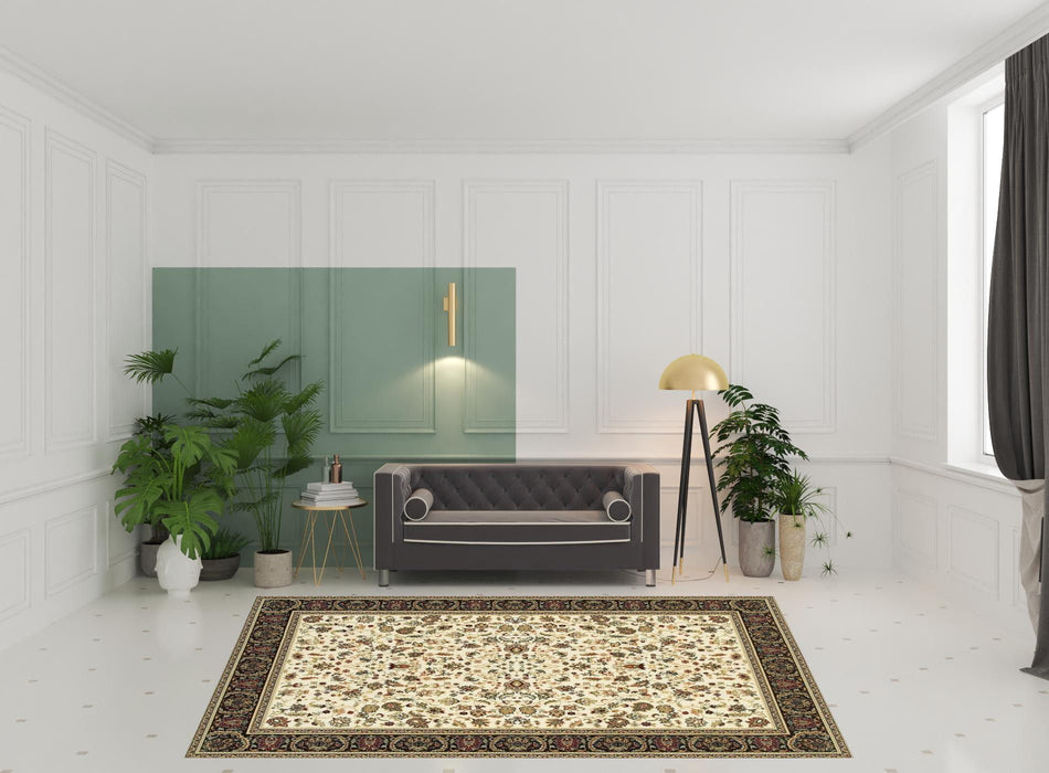 8' x 11' Oriental Power Loom Stain Resistant Area Rug - Ivory And Black