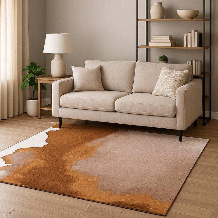 8' Abstract Washable Round Rug (551793) - Yellow / Brown