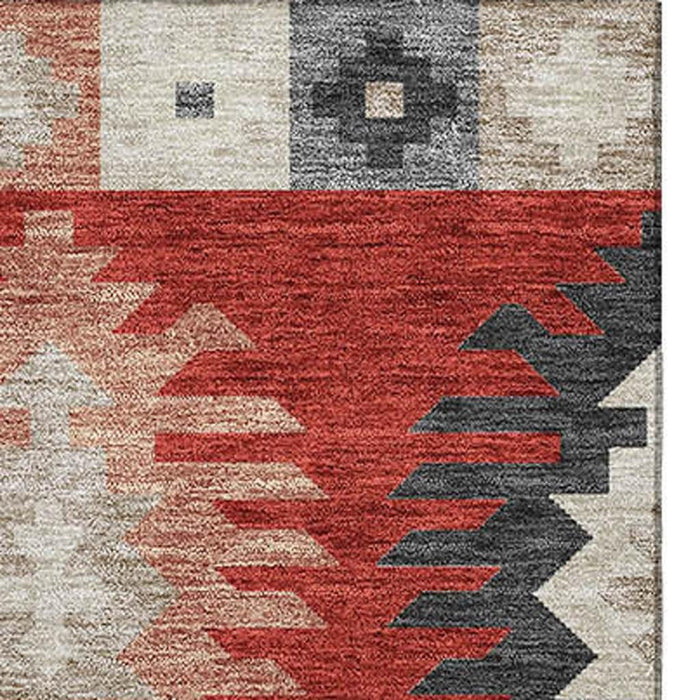 10' X 14' Southwestern Washable Area Rug With UV Protection (677657) - Red / Ivory / Gray