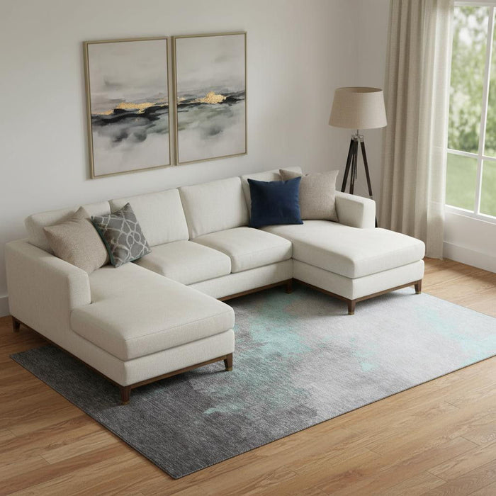 10' X 14' Abstract Washable Area Rug With UV Protection (706733) - Teal / Gray