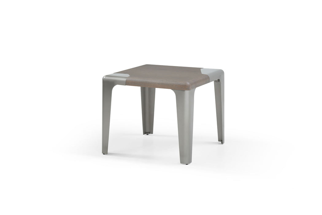 Wood Stainless Steel Square End Table - Ash Gray / Silver