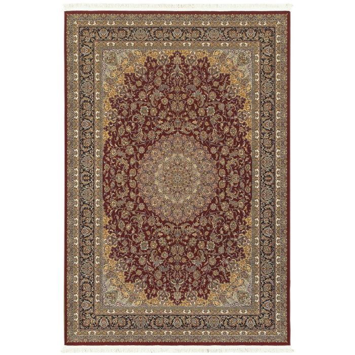 10' X 13' Medallion Area Rug With Fringe (574479) - Ivory / Red / Orange