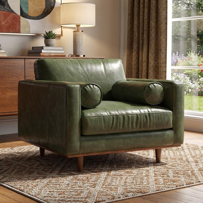 Leather Arm Chair - Green / Brown