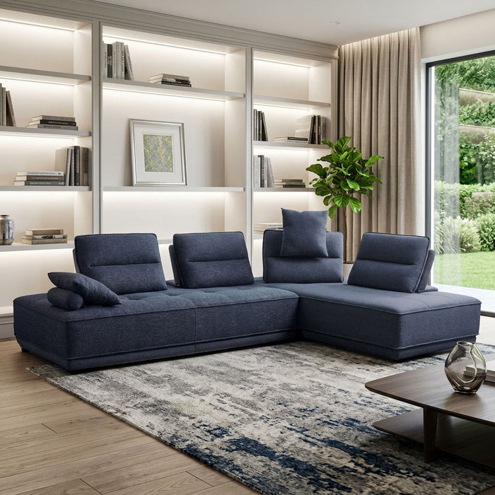 100% Polyester Stationary L Shaped Two Piece Sofa Chaise - Blue