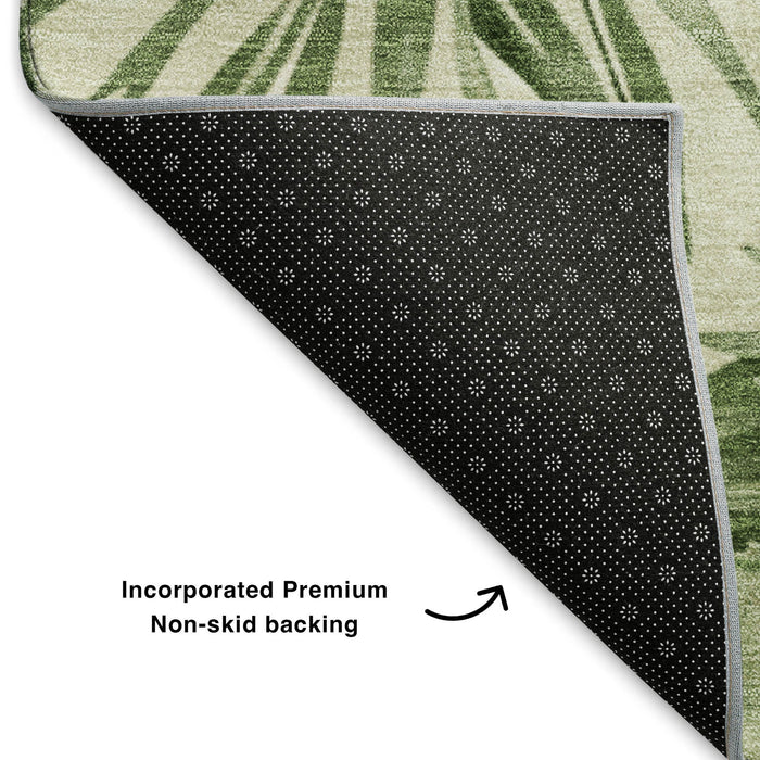 10' X 14' Floral Washable Area Rug With UV Protection (706927) - Artichoke Green / Ivory