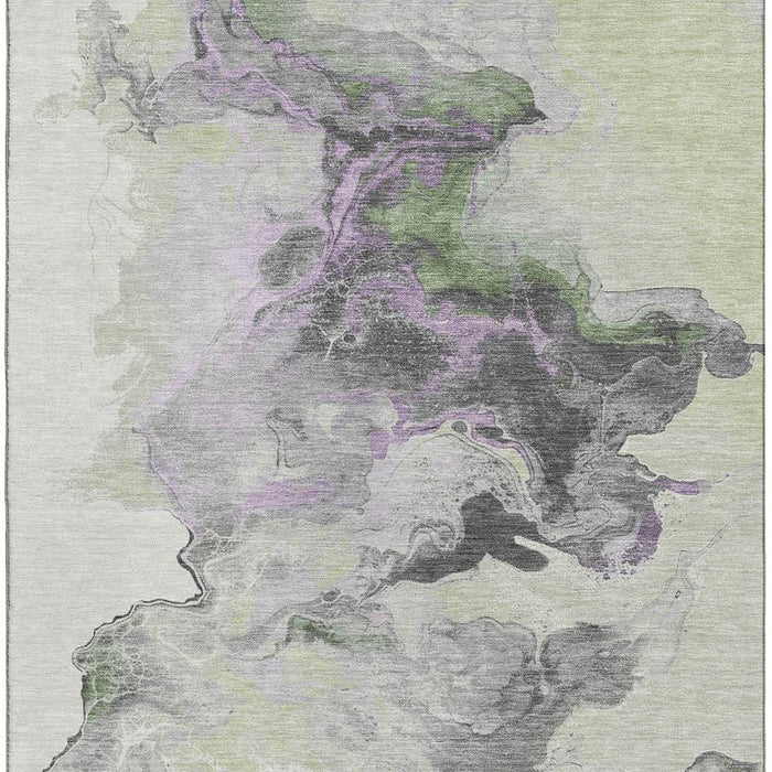 10' X 14' Abstract Washable Area Rug With UV Protection (697254) - Artichoke Green / Gray / Ivory
