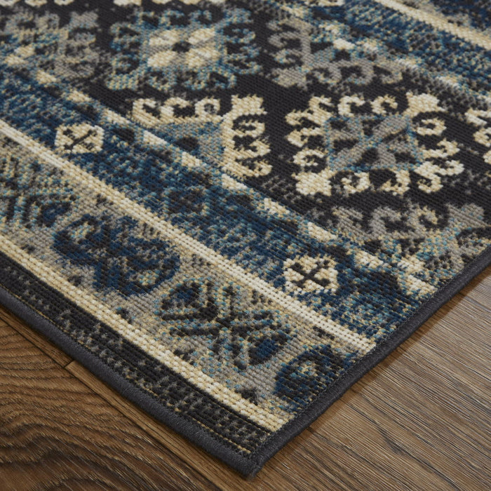 12.8' x 15' Geometric Power Loom Distressed Area Rug - Blue Gray