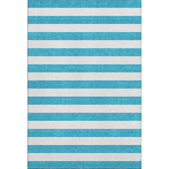 10' X 14' Striped Washable Area Rug With UV Protection (647674) - Teal / Ivory