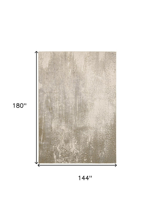 12' x 15' Abstract Area Rug - Ivory Gray And Gold