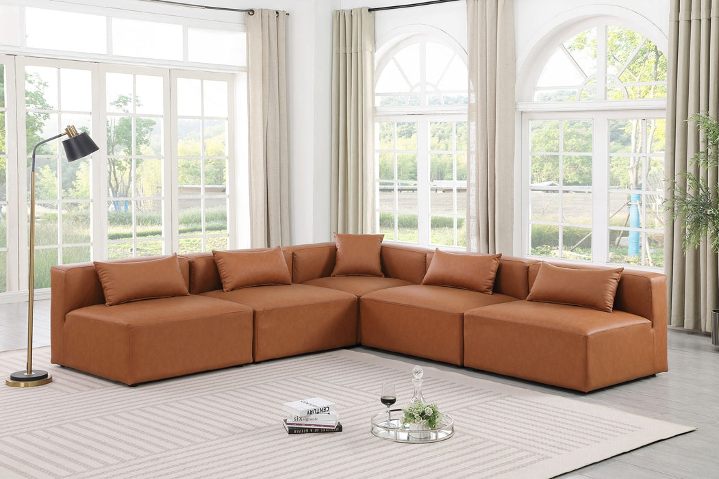 Cube - 5 Piece Modular Corner Armless Sectional - Cognac
