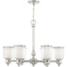 Six-light metal chandelier with shades in nickel, clear, and opal finish, featuring a modern design by HomeRoots.