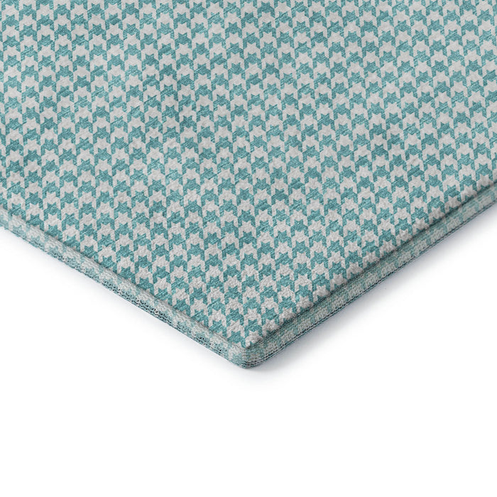 3' X 5' Houndstooth Washable Area Rug With UV Protection (645140) - Aqua / White