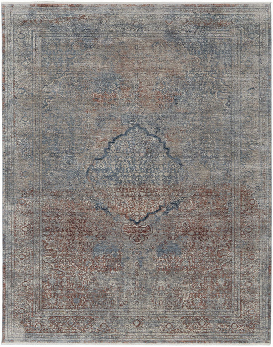 12' x 15' Floral Power Loom Stain Resistant Area Rug - Blue Red And Gray