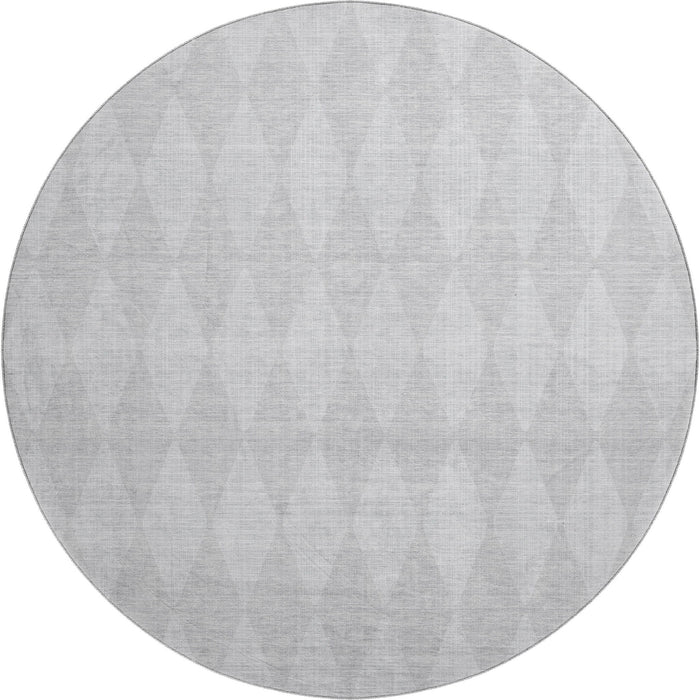 8' Diamond Washable Round Rug With UV Protection (650101) - Pewter / Ivory
