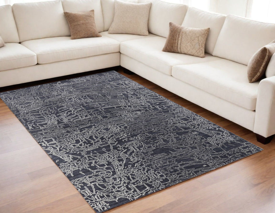 5' x 8' Abstract Hand Woven Area Rug - Black Gray And Ivory