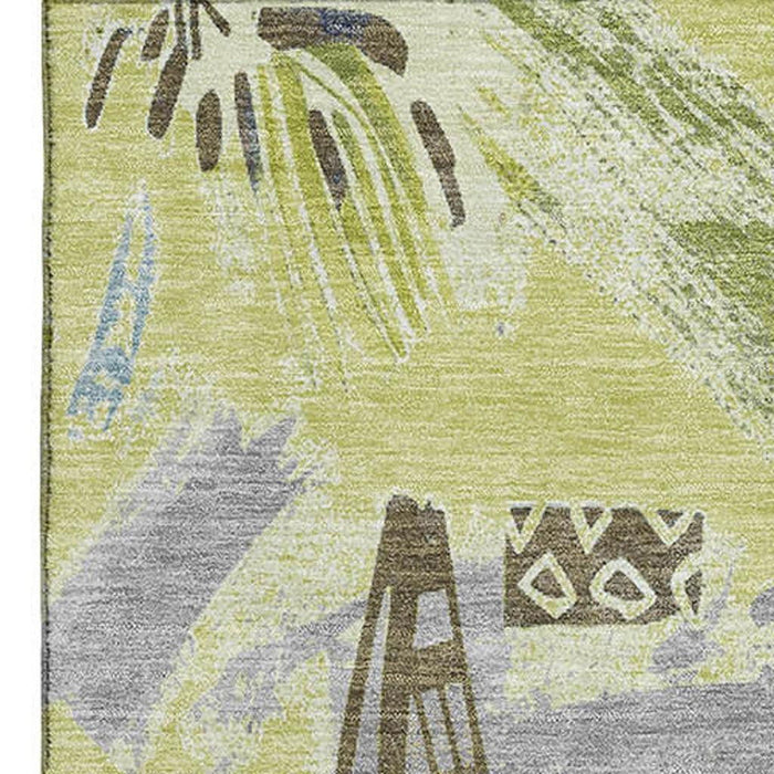 10' X 14' Geometric Washable Area Rug With UV Protection (694502) - Artichoke Green / Blue / Green